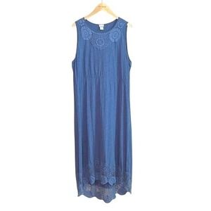 CHICO'S Size 16/18 Cotton Lace Trim Cotton Modal Blend Sleeveless Maxi Dress
